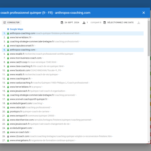 Le site anthropos-coaching.com se positionne en haut de Google pour le mot-clé ' coach professionnel Quimper '