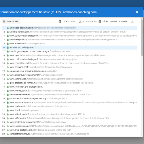 Le site anthropos-coaching.com se positionne en haut de Google pour le mot-clé ' formation codéveloppement Finistère '