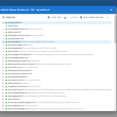 Le site tlg-sellerie.fr se positionne en haut de Google pour le mot-clé ' sellerie bateau Finistère '