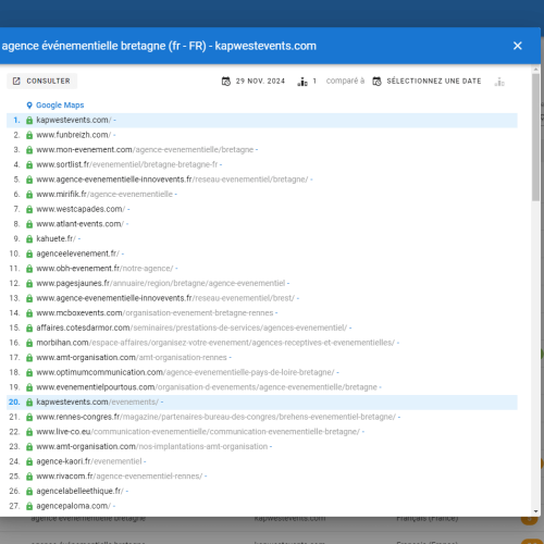 Le site kapwestevents.com se positionne en haut de Google pour le mot-clé ' agence événementielle Bretagne '