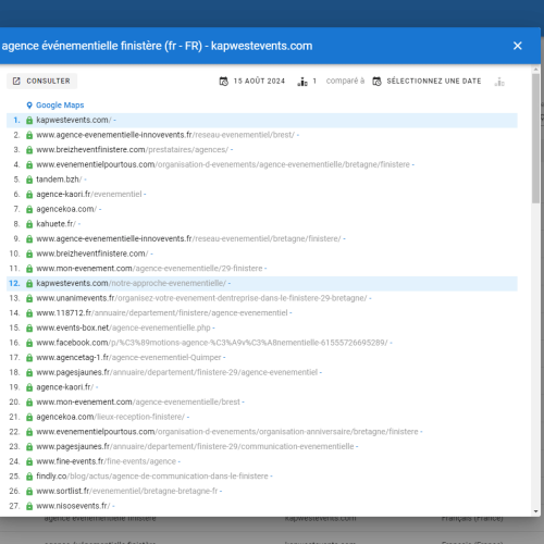 Le site kapwestevents.com se positionne en haut de Google pour le mot-clé ' agence événementielle Finistère '