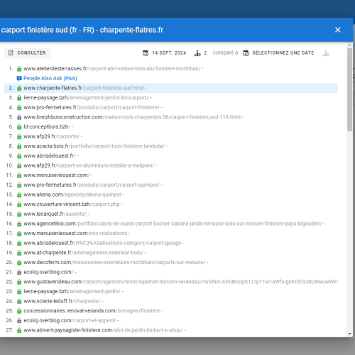Le site charpente-flatres.fr se positionne en haut de Google pour le mot-clé ' carport Finistère sud '