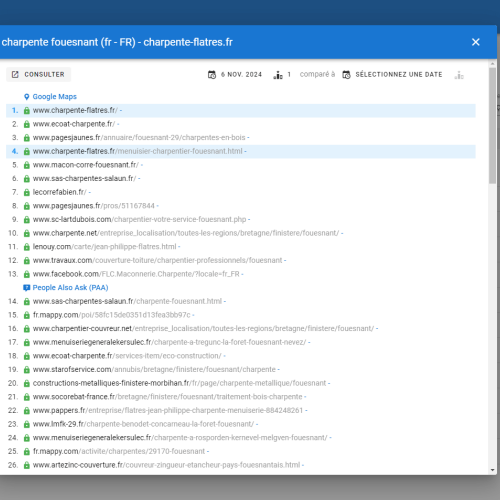 Le site charpente-flatres.fr se positionne en haut de Google pour le mot-clé ' charpente Fouesnant '