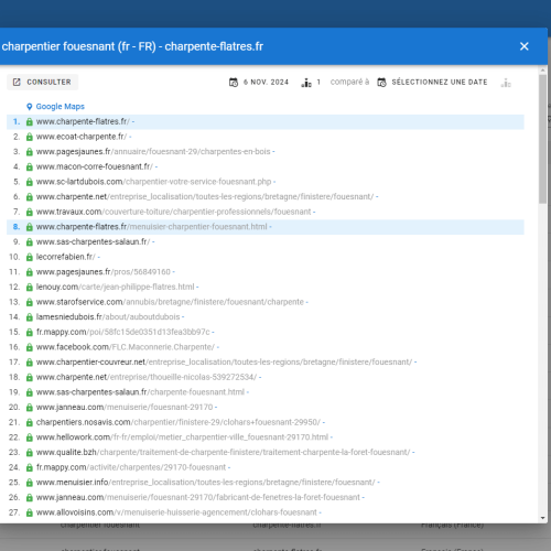 Le site charpente-flatres.fr se positionne en haut de Google pour le mot-clé ' charpentier Fouesnant '