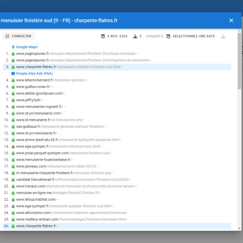 Le site charpente-flatres.fr se positionne en haut de Google pour le mot-clé ' menuisier Finistère sud '