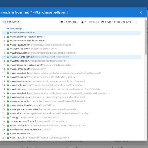 Le site charpente-flatres.fr se positionne en haut de Google pour le mot-clé ' menuisier Fouesnant '