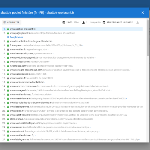 Le site abattoir-croissant.fr se positionne en haut de Google pour le mot-clé ' abattoir poulet Finistère '