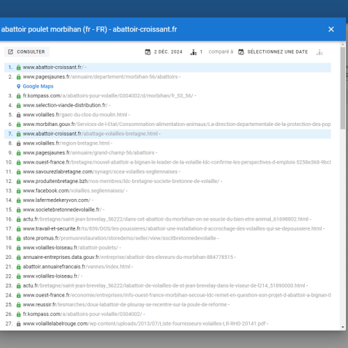 Le site abattoir-croissant.fr se positionne en haut de Google pour le mot-clé ' abattoir poulet Morbihan '