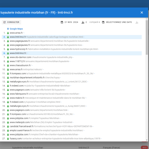 Le site lmti-lmci.fr se positionne en haut de Google pour le mot-clé ' tuyauterie industrielle Morbihan '