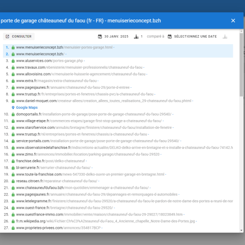Le site menuiserieconcept.bzh se positionne en haut de Google pour le mot-clé ' porte de garage Châteauneuf du Faou '