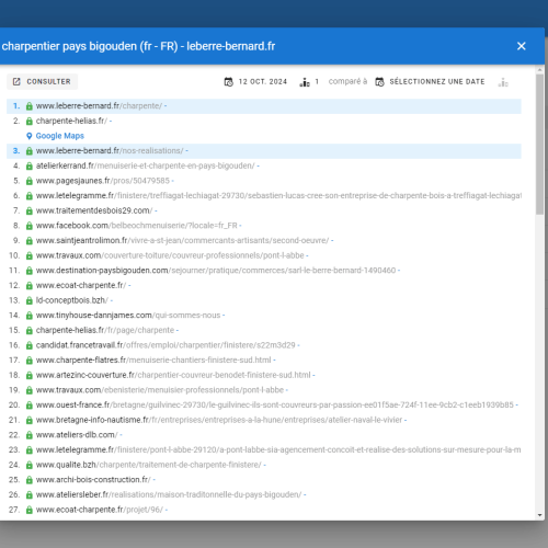 Le site leberre-bernard.fr se positionne en haut de Google pour le mot-clé ' charpentier Pays Bigouden '