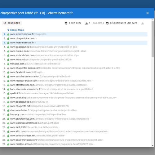 Le site leberre-bernard.fr se positionne en haut de Google pour le mot-clé ' charpentier Pont l'Abbé '