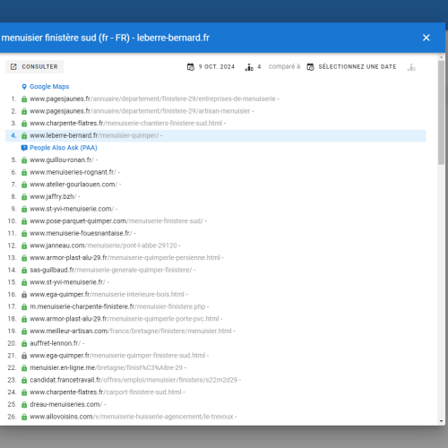 Le site leberre-bernard.fr se positionne en haut de Google pour le mot-clé ' menuisier Finistère sud '