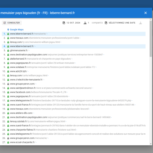 Le site leberre-bernard.fr se positionne en haut de Google pour le mot-clé ' menuisier Pays Bigouden '