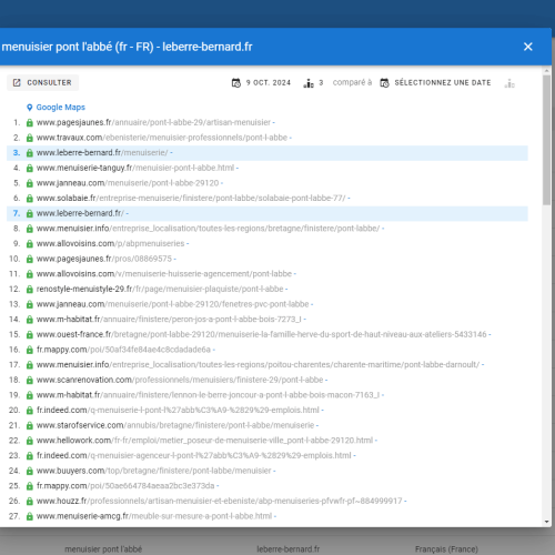Le site leberre-bernard.fr se positionne en haut de Google pour le mot-clé ' menuisier Pont l'Abbé '