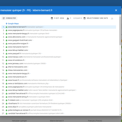 Le site leberre-bernard.fr se positionne en haut de Google pour le mot-clé ' menuisier Quimper '