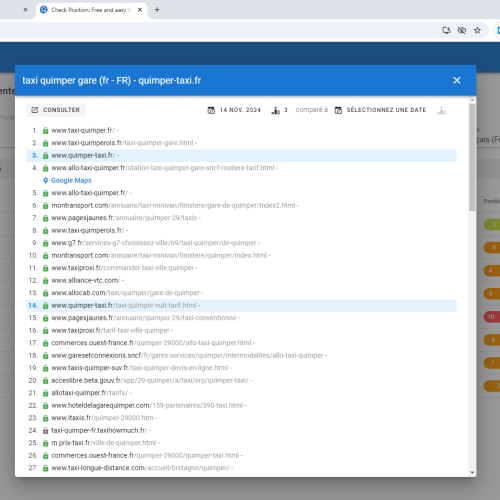 Le site quimper-taxi.fr se positionne en haut de Google pour le mot-clé ' taxi Quimper gare '