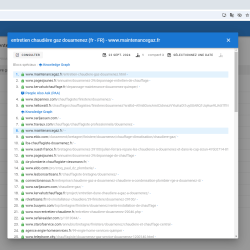 Le site maintenancegaz.fr se positionne en haut de Google pour le mot-clé ' entretien chaudière gaz Douarnenez '