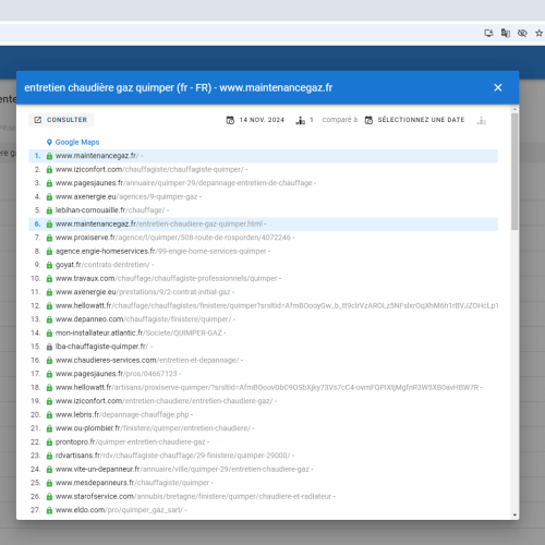 Le site maintenancegaz.fr se positionne en haut de Google pour le mot-clé ' entretien chaudière gaz Quimper '
