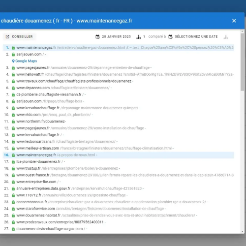 Le site maintenancegaz.fr se positionne en haut de Google pour le mot-clé ' chaudière Douarnenez '